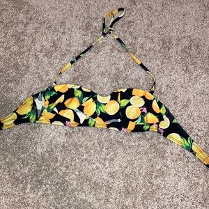Yellow Lemon Print Bikini Top